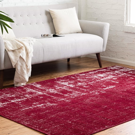 Rugs.Com Valencia Collection Area Rug – 4' x 6' Red Low Rug Perfect For Entryways, Kitchens, Breakfast Nooks, Accent Pieces