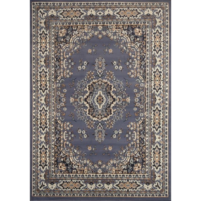Traditional Area Rug Bordered Medallion Design Persian Oriental