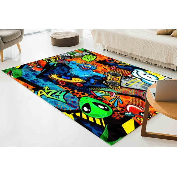 Rugs, Customs Rugs, Cute Rugs, Graffiti Rug, Cute Monsters Graffiti Rug, Graffiti Rugs, Salon Rug, Gift For Him Rugs, Children Room Decor, 3.3'x5' - 100x150 cm