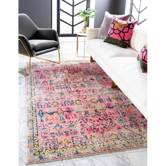 Rugs El Paso Collection Southwestern Geometric Distressed Pink Area Rug, 2' x 3' Soft Pile