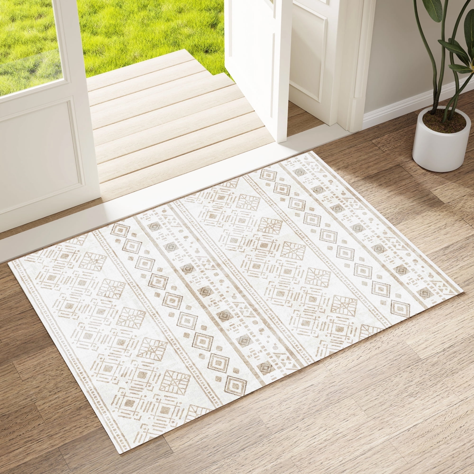 Rugs for Entryway, 2x3 Khaki Washable Small Area Rug, Non-Slip Ultra ...