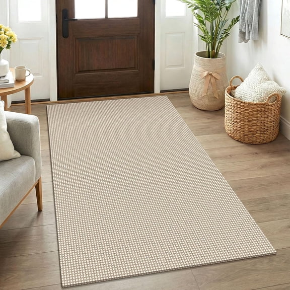 Rugs for Entryway 3x5 ft Washable Area Rug Non Slip Rubber Backed Entry Rug Woven Indoor Door Mat Cotton Kitchen Rugs for Entryway, Foyer, Backdoor, Ivory/Camel/Brown