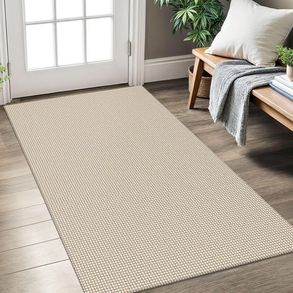 Rugs for Entryway 3x5 ft Washable Area Rug Non Slip Rubber Backed Entry Rug Woven Indoor Door Mat Cotton Kitchen Rugs Floor Carpet for Entryway, Foyer, Backdoor, Ivory/Khaki