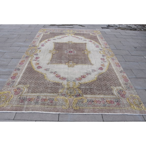 Rugs For Bedroom, Antique Rugs, Vintage Rug, Turkish Rug, 7.6x8.5 ft Large Rug, White Persian Rugs, Bohemian Dining Room Rugs