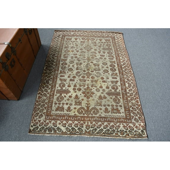 Rugs For Bedroom, Brown Wool Rugs, 3.6x5.6 ft Accent Rug, Vintage Rug, Antique Rug, Turkish Rug, Decorative Kitchen Rugs