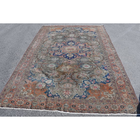 Rugs For Bedroom, Turkish Rug, Green Wool Rug, Handwoven Salon Rugs, 6.5x9.4 ft Large Rugs, Vintage Rug, Anatolian Rug, Aztec Living Room Ru