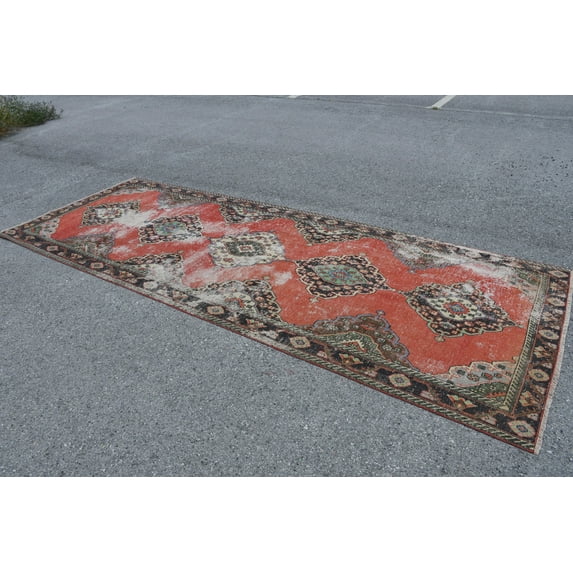 Rugs For Dining Room, 4.7x12.1 ft Large Rugs, Orange Antique Rug, Turkish Rug, Vintage Rug, Oushak Rug, Organic Living Room Rug
