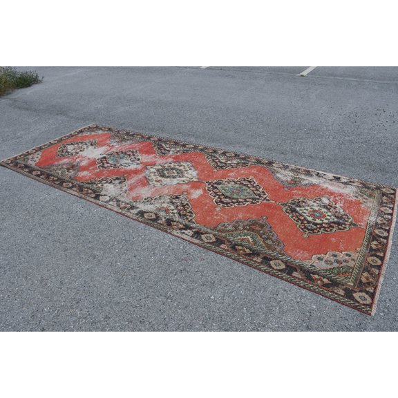 Rugs For Dining Room, 4.7x12.1 ft Large Rugs, Orange Antique Rug, Turkish Rug, Vintage Rug, Oushak Rug, Organic Living Room Rug