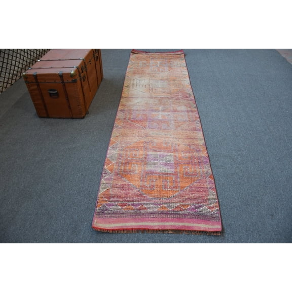 Rugs For Dining Room, Turkish Rug, Vintage Rug, Orange Antique Rug, 2.8x10.2 ft Area Rugs, Anatolian Rug, , Herki Rug, Bohemian Nursery Rugs