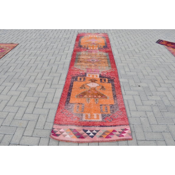 Rugs For Dining Room, Vintage Rug, Herki Rug, Turkish Rug, , 2.9x11.3 ft Area Rug, Anatolian Rug, Red Kitchen Rugs, Aztec Nursery Rug