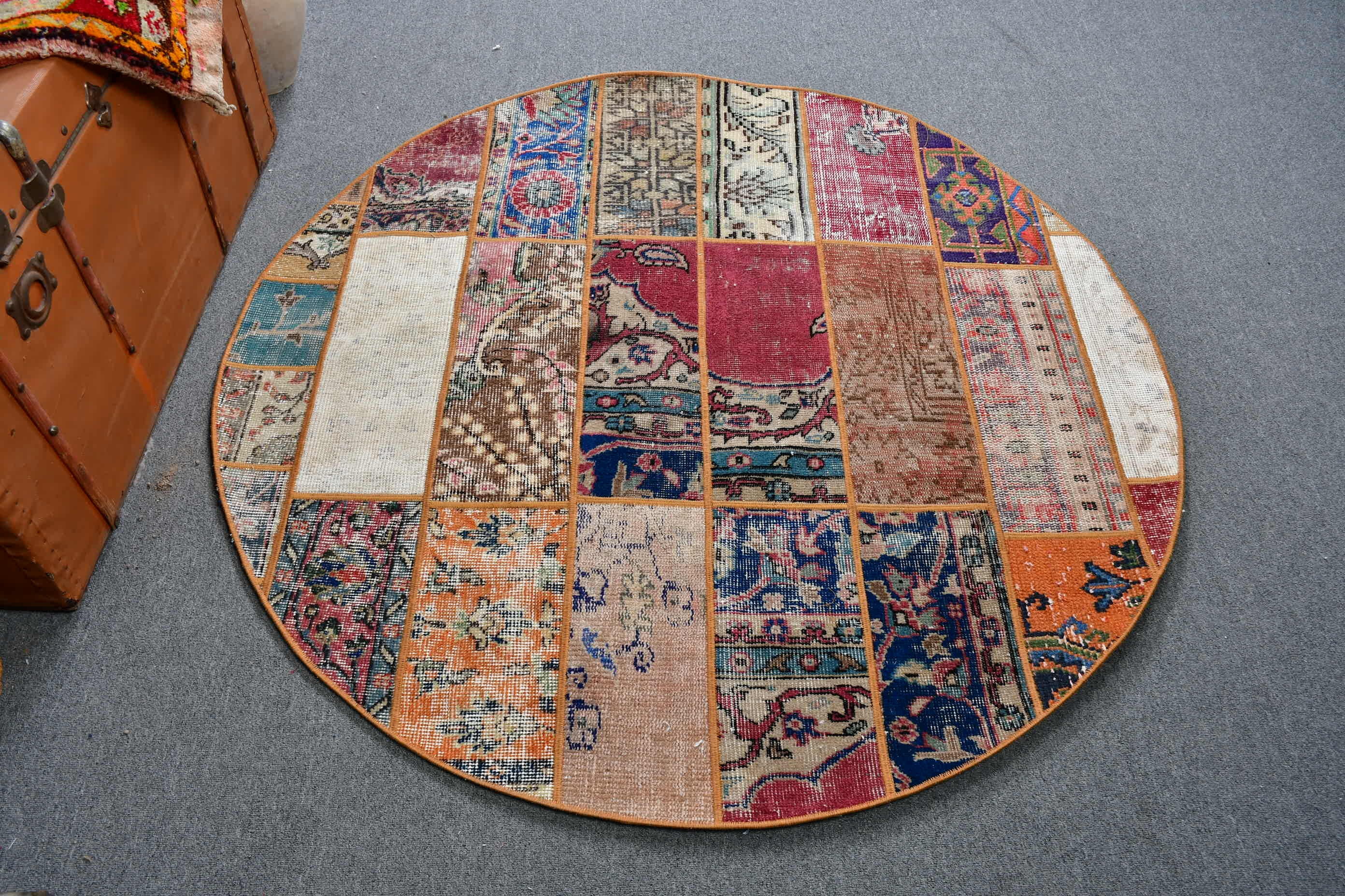 Rugs For Nursery, Patchwork Rug, Round Rug, Turkish Rug, , 4.6x4.6 ft ...