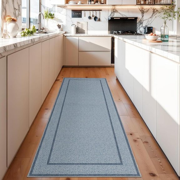 Rugs Indoor Area Rug Weather Resistant Easy to Clean Ultra Thin Non Slip Stain Resistant Floor Mat for Dining Room Bedroom Blue 2x6 ft