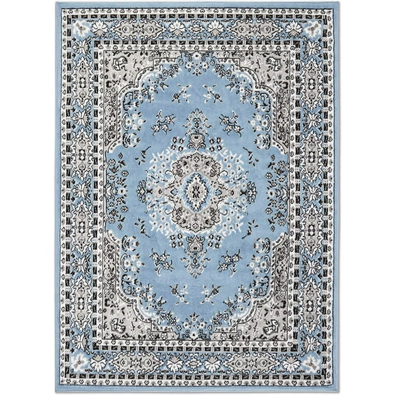 Rugs Light Blue Oriental 8x10 Area Rug Traditional Persian Bordered Carpet Rugs - Actual Size 7'8" x 10'7"