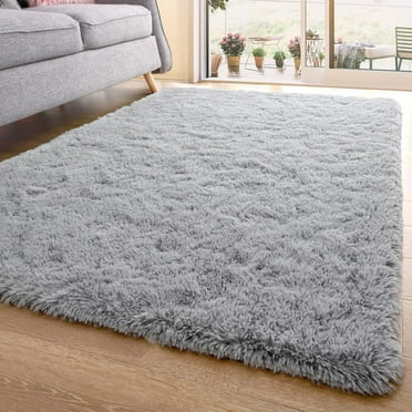 Rugs for Living Room, 3'x5' Soft Fluffy Area Rug for Bedroom, Plush Decorative Rug with Anti-Skid Backing, Indoor Home Carpet for Living Room, Light Grey