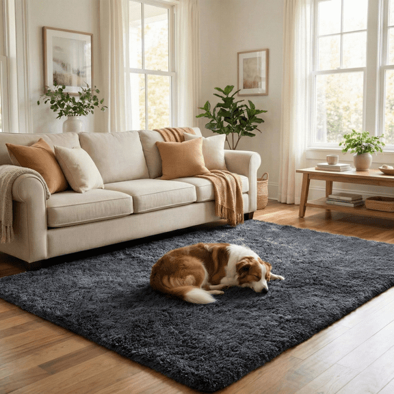 Rugs for Living Room, 4'x6' Soft Fluffy Area Rug for Bedroom, Plush Decorative Rug with Anti-Skid Backing, Indoor Home Carpet for Living Room, Dark Grey