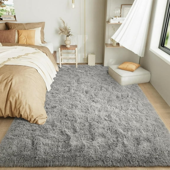 Rugs for Living Room, 5'x8' Soft Fluffy Area Rug for Bedroom, Plush Decorative Rug with Anti-Skid Backing, Indoor Home Carpet for Living Room, Light Grey