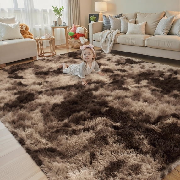 Rugs for Living Room 5x8, Alfombras para Salas Shag Large Plush Soft Area Rug, Shaggy Carpets for Bedroom, Kids Boys Girls Home Decor Aesthetic (Dark Coffee Tie-Dyed, 5 x 8 Feet)
