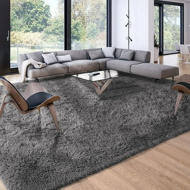 Rugs for Living Room, 6'x9' Soft Fluffy Area Rug for Bedroom, Plush Decorative Rug with Anti-Skid Backing, Indoor Home Carpet for Living Room, Dark Grey