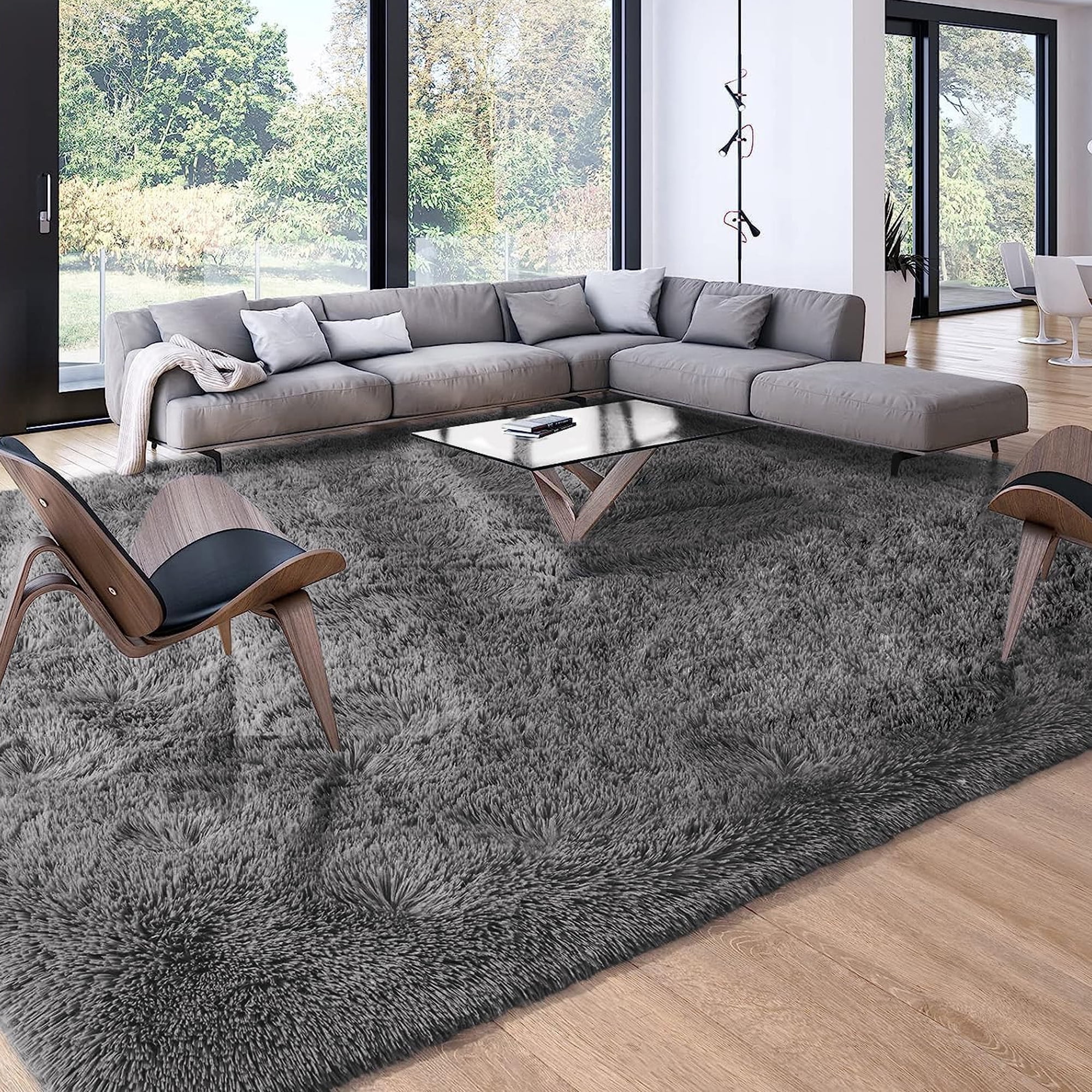 Large Fluffy Area Rug for Living Room, Bedroom, Indoor Home Decor, Anti-Skid Backing, 6x9 Feet ...