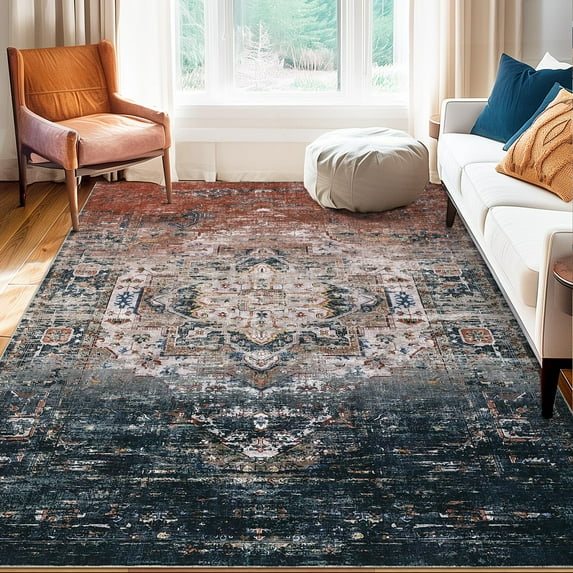Rugs for Living Room,Area Rug for Living Room, Ombre Vintage Distressed Washable Non-Slip Bedroom Rug, Ultra-Thin Soft Large Area Rug for Bedroom Dining Room