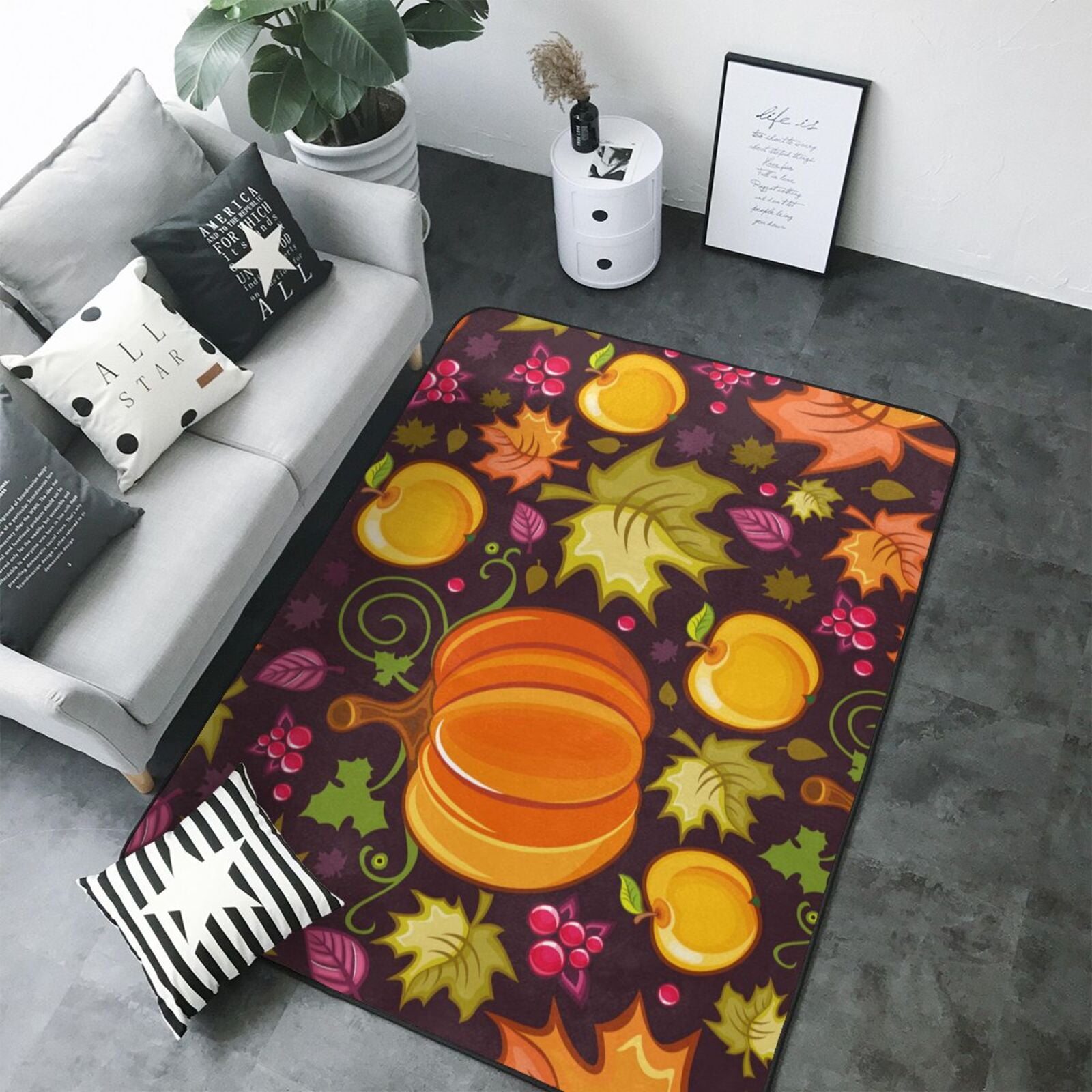 Rugs for Living Room - Autumn Harvest Pumpkin Joy Washable Non Slip 80× ...