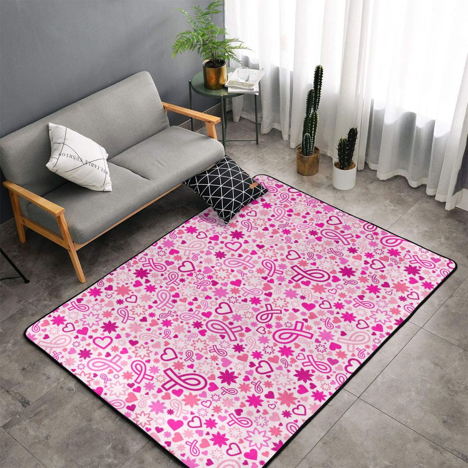 Rugs for Living Room Breast Cancer Awareness2 60x39in NonSlip Area