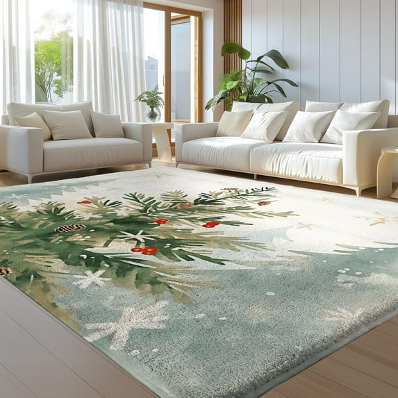 Rugs Living Room, Christmas Tree Snowflake Pattern Fluffy Area Rugs For Bedroom Rug, Machine Washable Rug Thick Low Pile Floor Carpet Bedside Rug For Kids Room,Non Shed And Anti Slip Rug