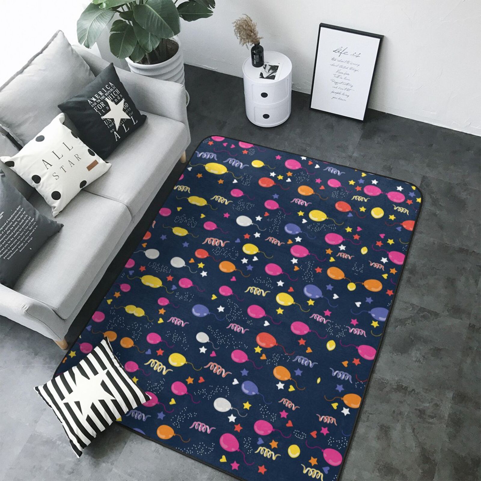 Rugs for Living Room - Colored Balloons Washable Non Slip 80×58 Area ...