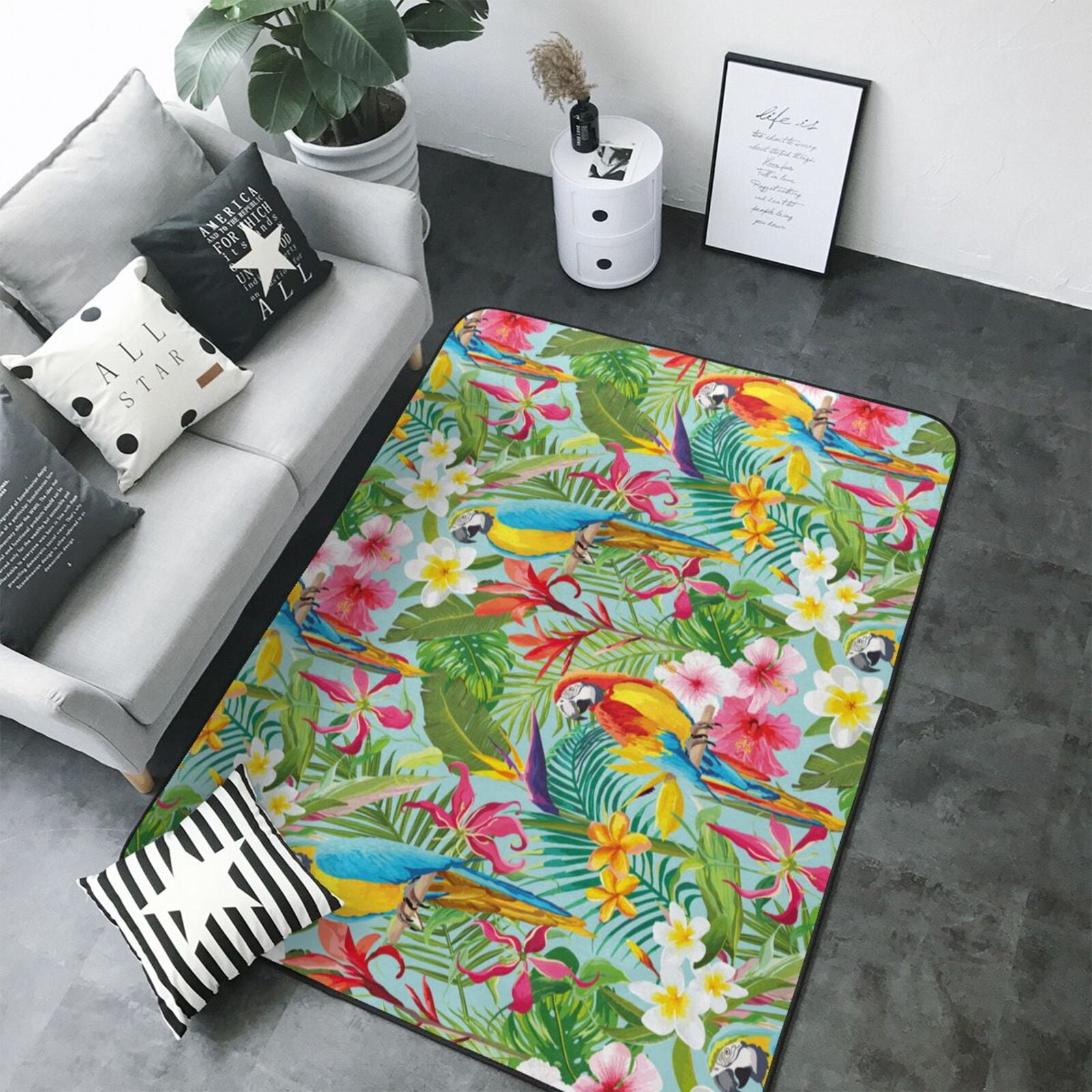 Vasa Parrot Rug Rugs for Living Room - Colorful Parrot Flower Plant Washable Non Slip ...