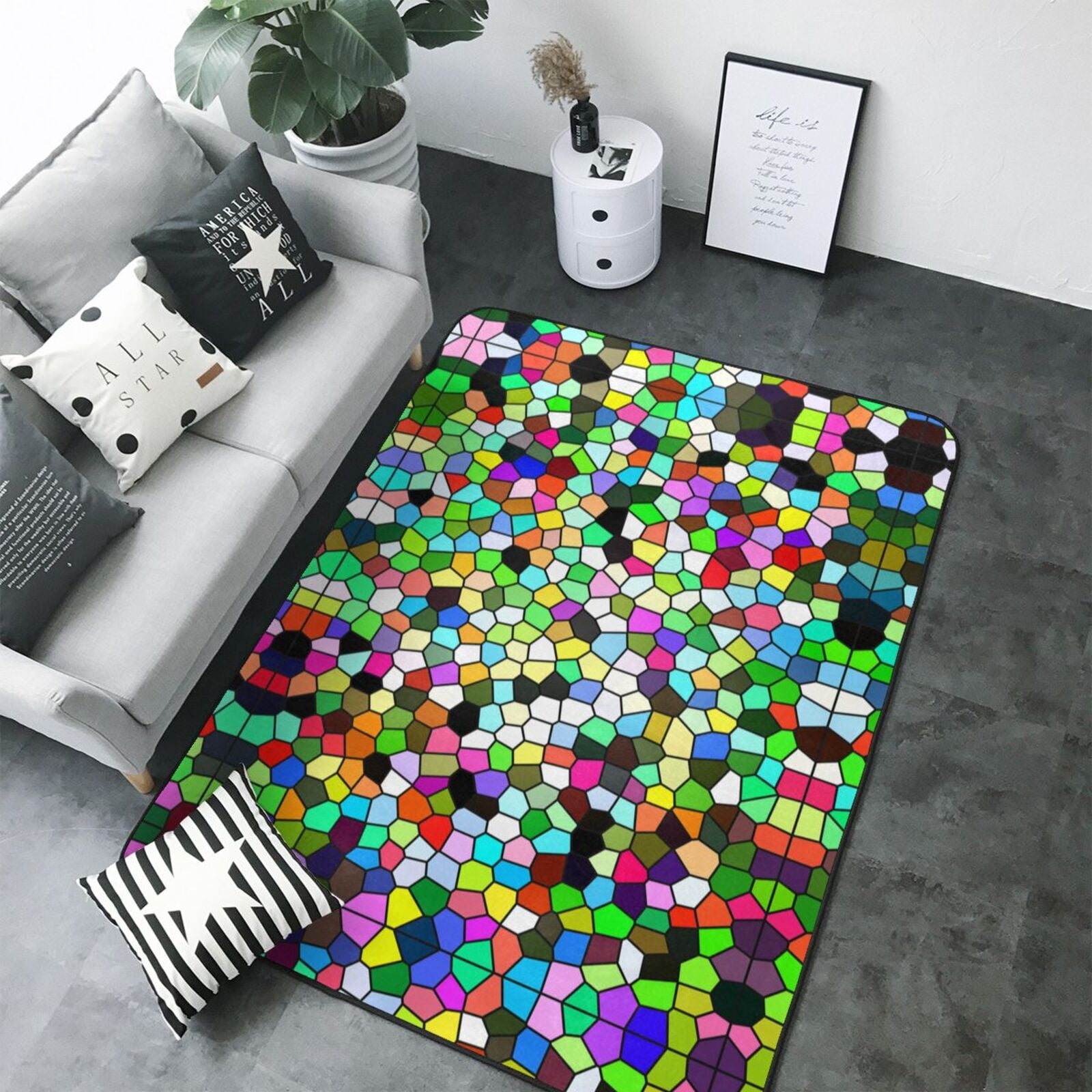 Rugs for Living Room - Colorful Tie Dye Stained Glass Washable Non Slip ...