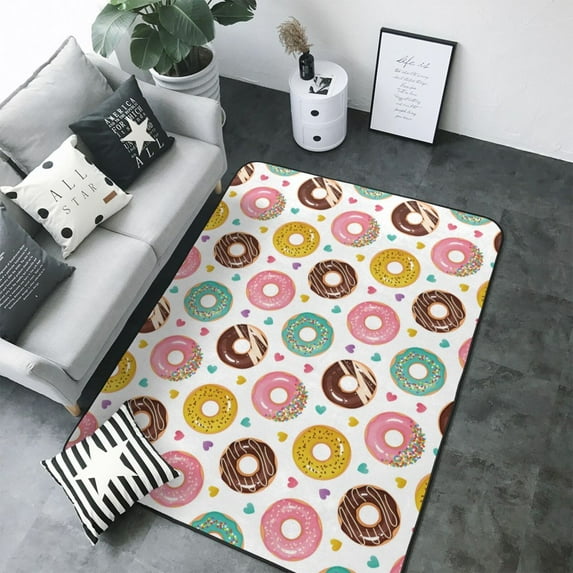 Rugs for Living Room - Colorful donuts A Washable Non Slip 80×58 Area Rugs Soft Rugs for Bedroom Fuzzy Plush Indoor Carpet for Dining Room, Home Office, Home Decor