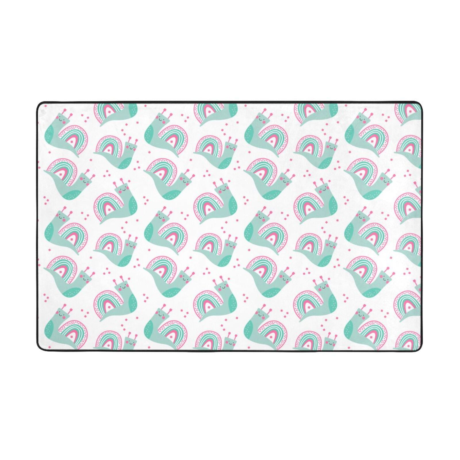 Rugs for Living Room Cute Light Pink Green Snails Washable Non Slip
