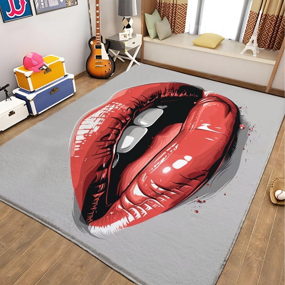 Rugs For Living Room Large Lips Multicolor Washable Non-Slip Bath Rugs, Soft Rectangle Fluffy Plush Carpet For Living Room Bathroom Entrance Laundry Room Decor