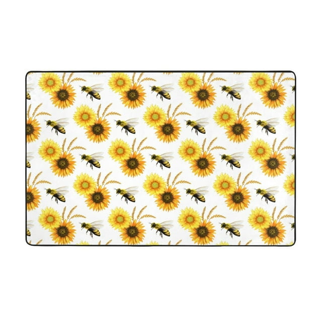Rugs for Living Room Sunflower Cute Bee Washable Non Slip 60×39 Area