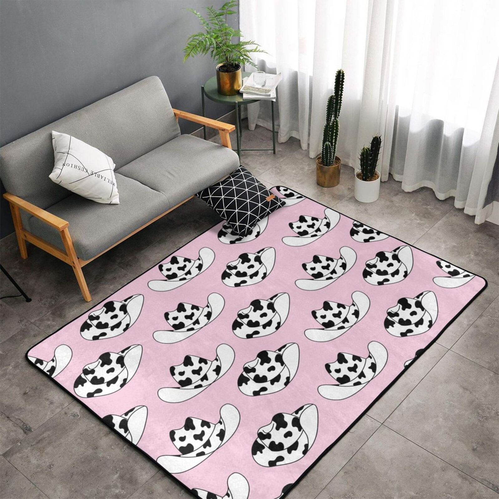 Rugs for Living Room cowgirl hats cow print pink 60x39in NonSlip