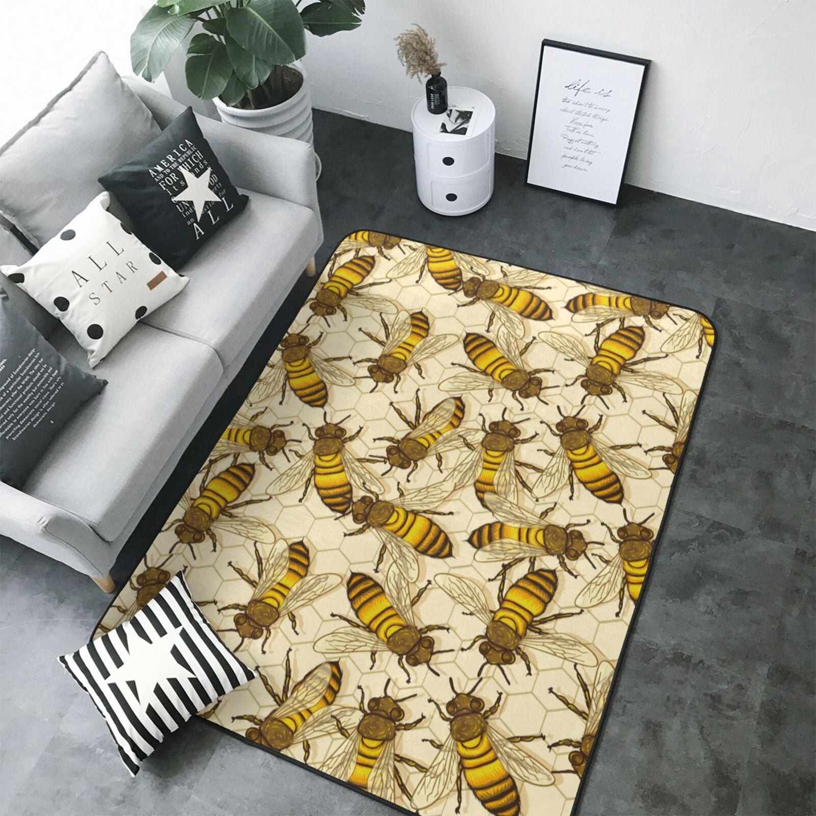 Rugs for Living Room - vintage honey bees honeycomb Washable Non Slip ...