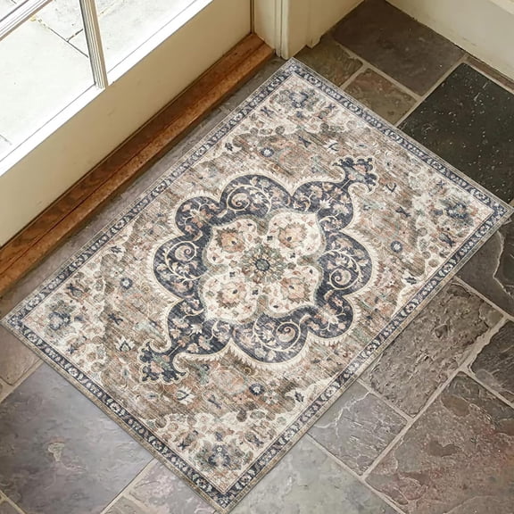 Rugs Machine Washable Area Rug - Living Room Bedroom Bathroom Kitchen Entryway Office - Padded Crease Free Stain Resistant Premium - Brown - 2'x 3'