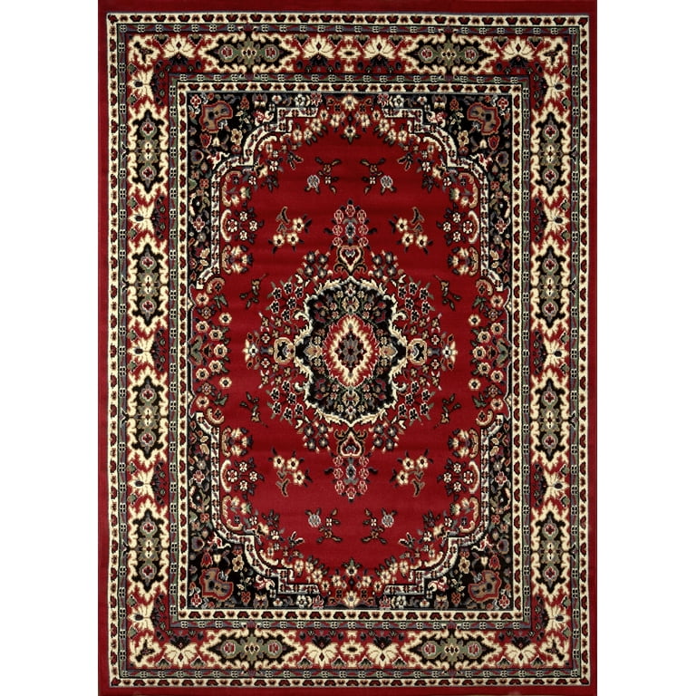 Traditional Area Rug Bordered Medallion Design Persian Oriental