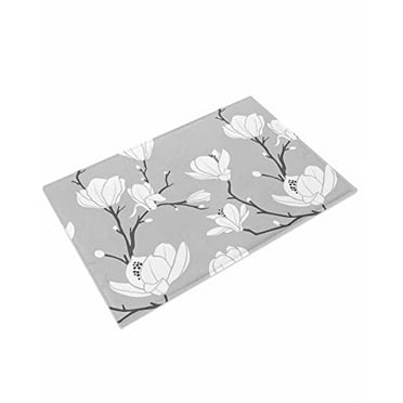 Rugs for Room Bath Mat White Flower Soft Bathroom Rugs Floor Mats Floral Pattern Grey Welcome Mats Non Slip Farmhouse Housewarming Decoration Entrance Rugs for Porch Home 16x24 inch