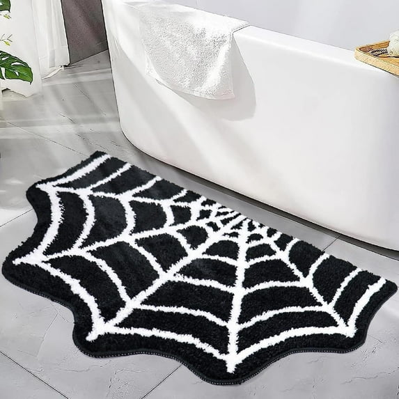 YZEGDCH Spider Web Bath Mat Halloween Decor- Bathroom Rugs Black Gothic Halloween Non-Slip Rug