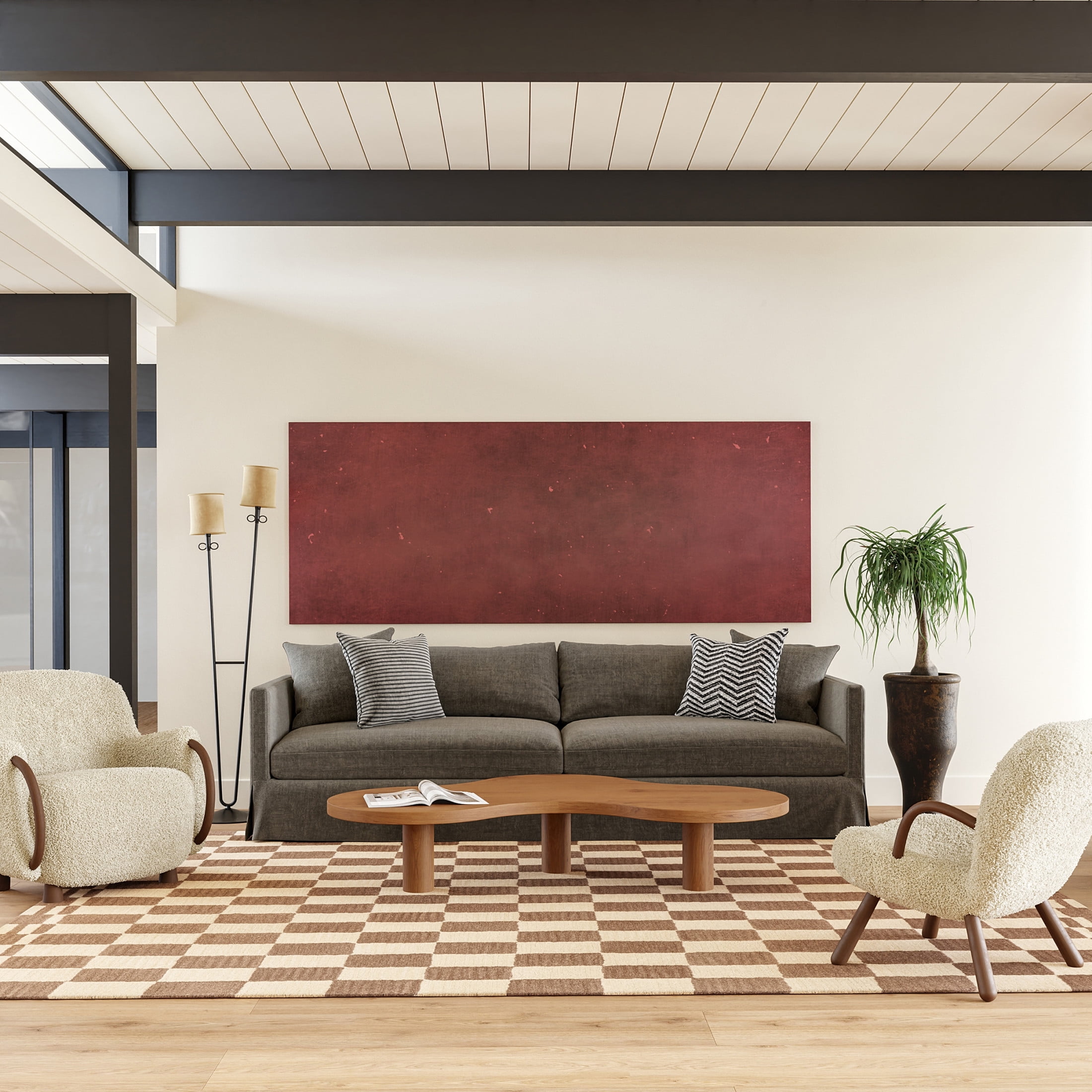 Handmade Mocha Brown Wool Rectangular Checkerboard Area Rug