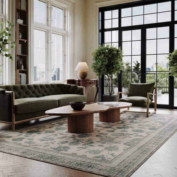 Rugs USA x Padma Lakshmi Botanica Hand-Tufted Botanical Wool-Blend Rug, 8' 6" x 11' 6", Botanica Teal