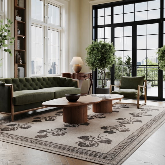 Rugs USA x Padma Lakshmi Floris Hand-Tufted Floral Wool-Blend Rug, 2' 6" x 6', Runner, Floris Light Beige