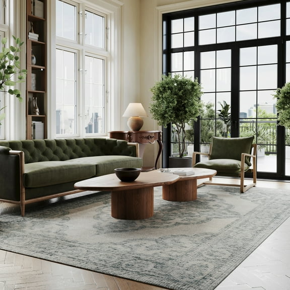 Rugs USA x Padma Lakshmi Istanbul Hand-Tufted Ornate Border Wool-Blend Rug, 6' x 9', Istanbul Teal