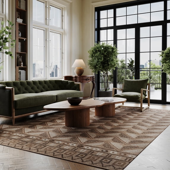 Rugs USA x Padma Lakshmi Ooti Geometric Block Wool Rug, 7' 6" x 9' 6", Ooti Taupe