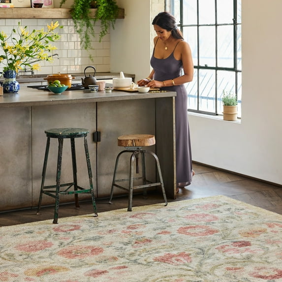 Rugs USA x Padma Lakshmi Sufi Hand-Tufted Floral Motif Wool-Blend Rug, 4' x 6', Sufi Multicolor