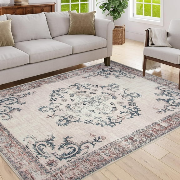 Rugs Vintage Bohemian Living Room Area Rug 5x7, Non-Slip Machine Washable Rug, Traditional Persian Area Rug, Non-Shedding Floor Carpet for Bedroom Dining Room Kitchen Entrance,Area Rugs