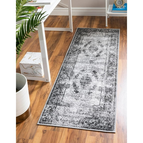 Rugs.com Aarhus Collection Rug – 10 Ft Runner Gray Low Rug Perfect For Hallways, Entryways