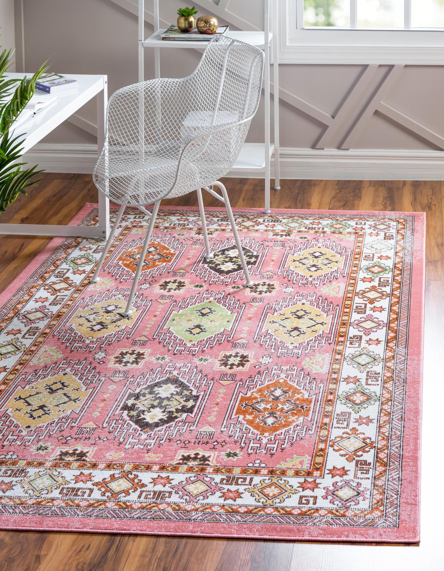 Aarhus Rose and Ivory Rectangular Synthetic Rug 3' x 5'