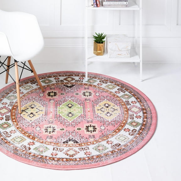 Rugs.com Aarhus Collection Rug – 5 Ft Round Rose Low Rug Perfect For Kitchens, Dining Rooms